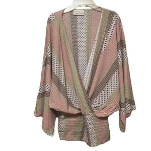 Dress Up, Wrapped, Elastic Waist, Dolman Sleeves Top, Multi, Medium